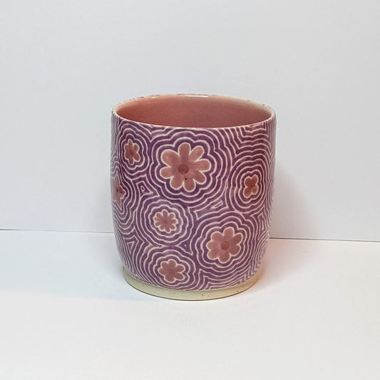 Purple Flowered Zentangle Cup